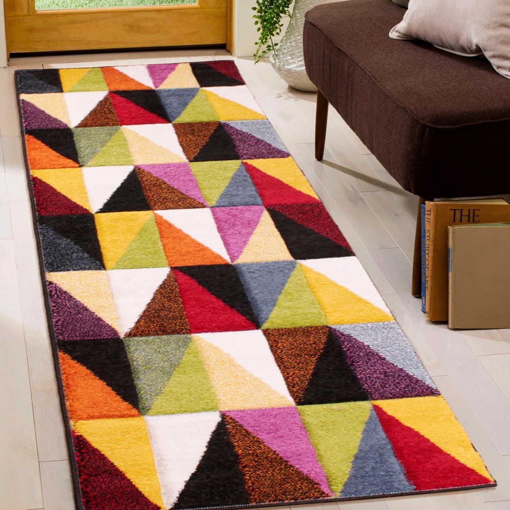 Spectra Tampa Carved Geometric Modern Runner Rugs in Multi